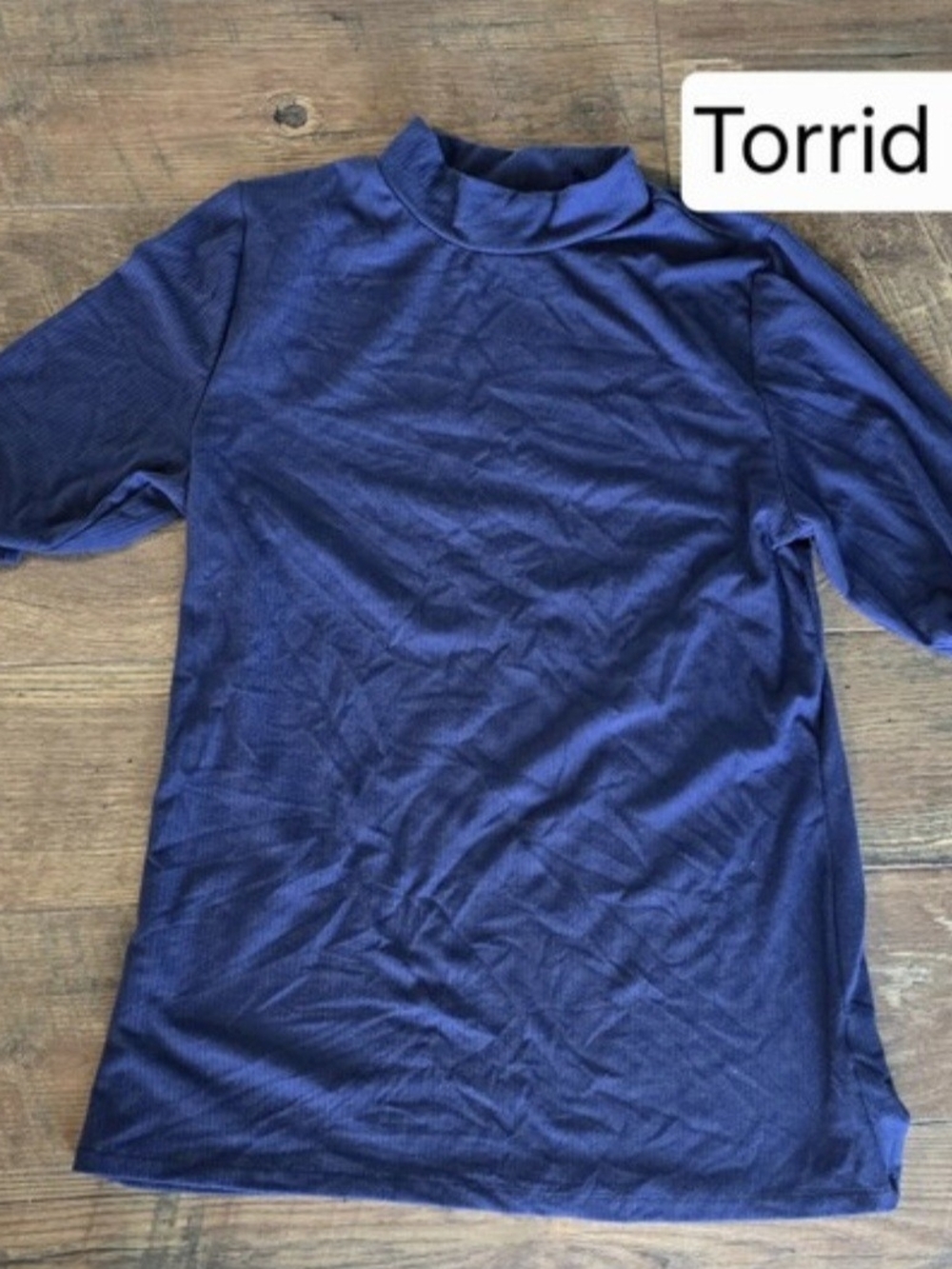 torrid Navy Short Sleeve Mock Neck Tee